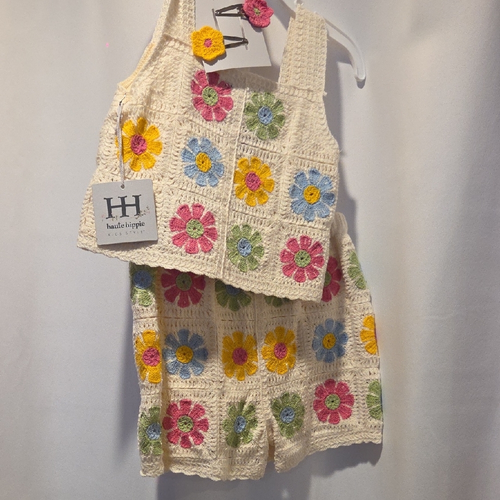 Haute Hippie Kids Crochet Set with Floral Patterns